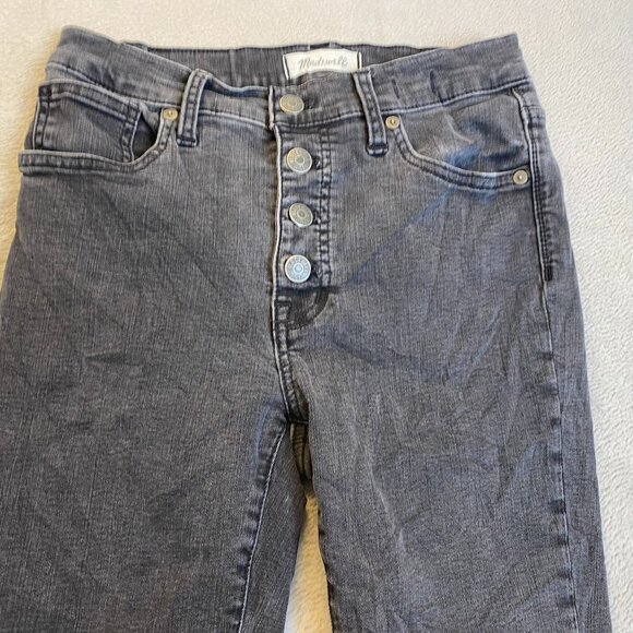 Madewell Womens Jeans Size 2 9" Mid-Rise Skinny Black Denim Distressed Hem - Picture 11 of 16